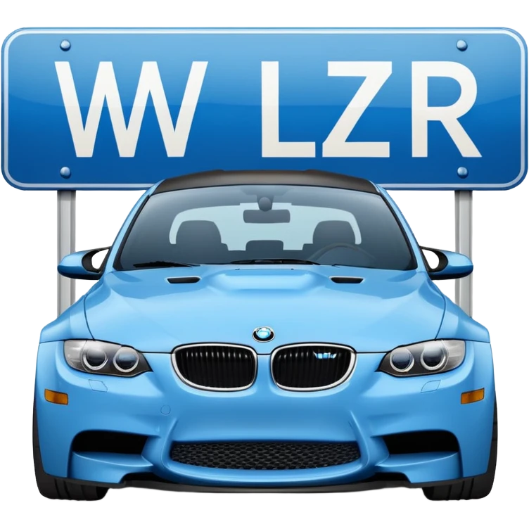 Make me an emoji with a blue bmw M3 and some kind of sign that says ‘W LZR’ emoji