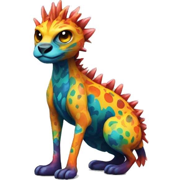 a colorful edgy vernid-fionbri-animal-creature with splash patterns full body emoji