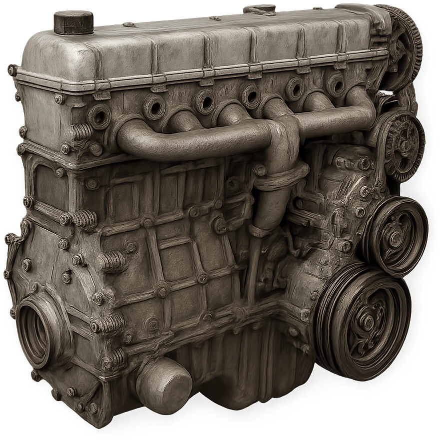 realistic 6-cylinder inline engine, detailed mechanical parts, metallic textures, no background emoji
