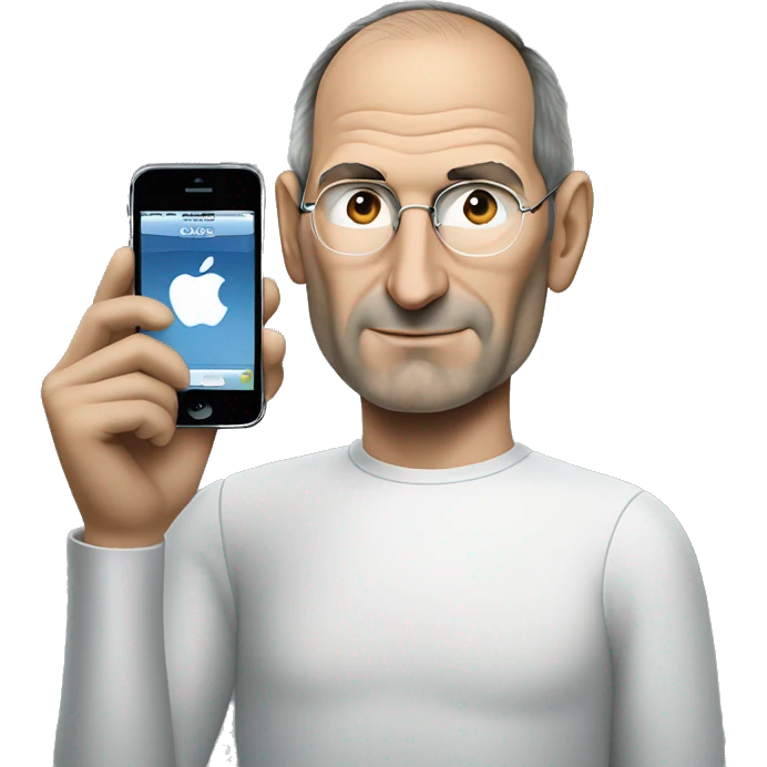 Steve Jobs with An iPhone on one hand and an Apple on the other emoji