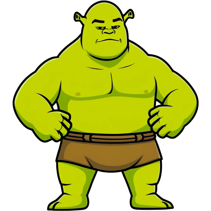 very muscular Shrek soothing Elon Musk, cartoonish style, bright colors emoji