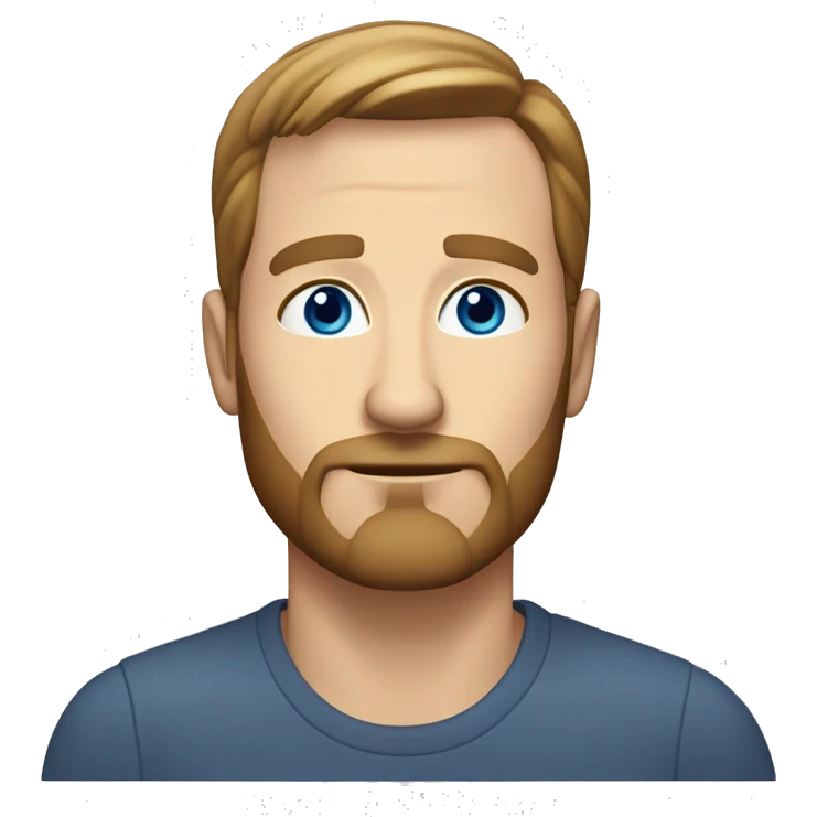 White male, blue eyes, 45 years old, with medium-length light brown hair, combed back and parted in the middle, growing beard emoji