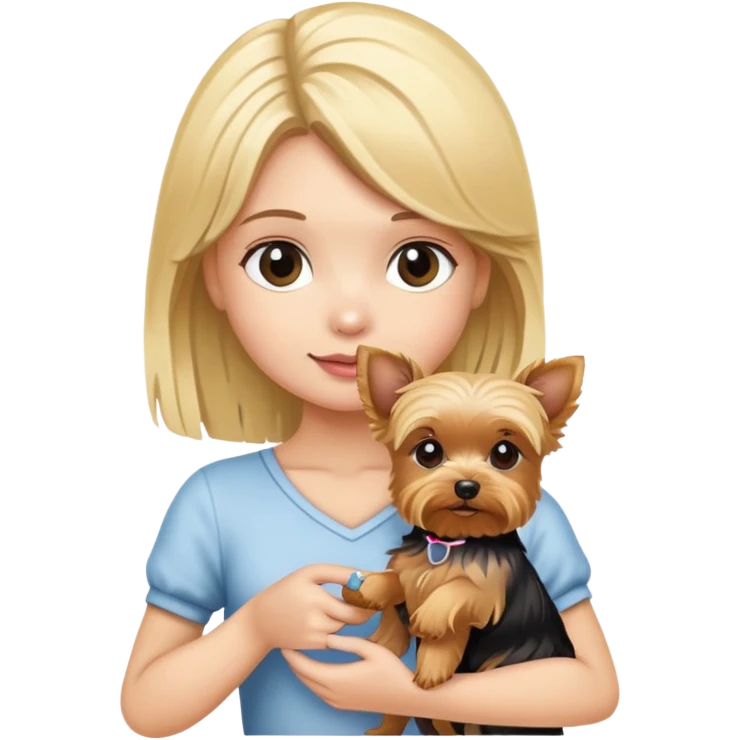 Blonde girl holding yorkie emoji