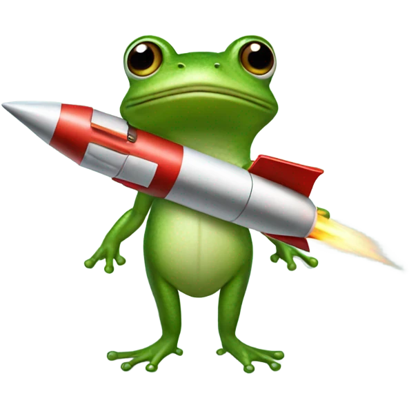 Frog with a rocket attached to his back emoji