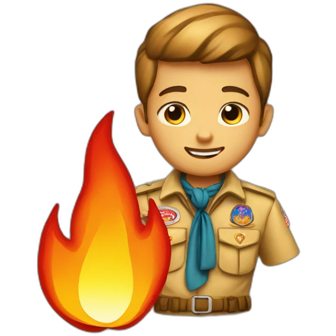 Boy Scout with fire emoji