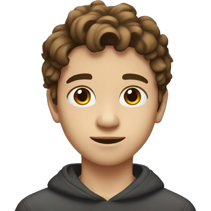 Teenager boy type mexican, White skin, with wavy brown hair (Which go down behind to the nape of the neck), Little bit dezoom emoji