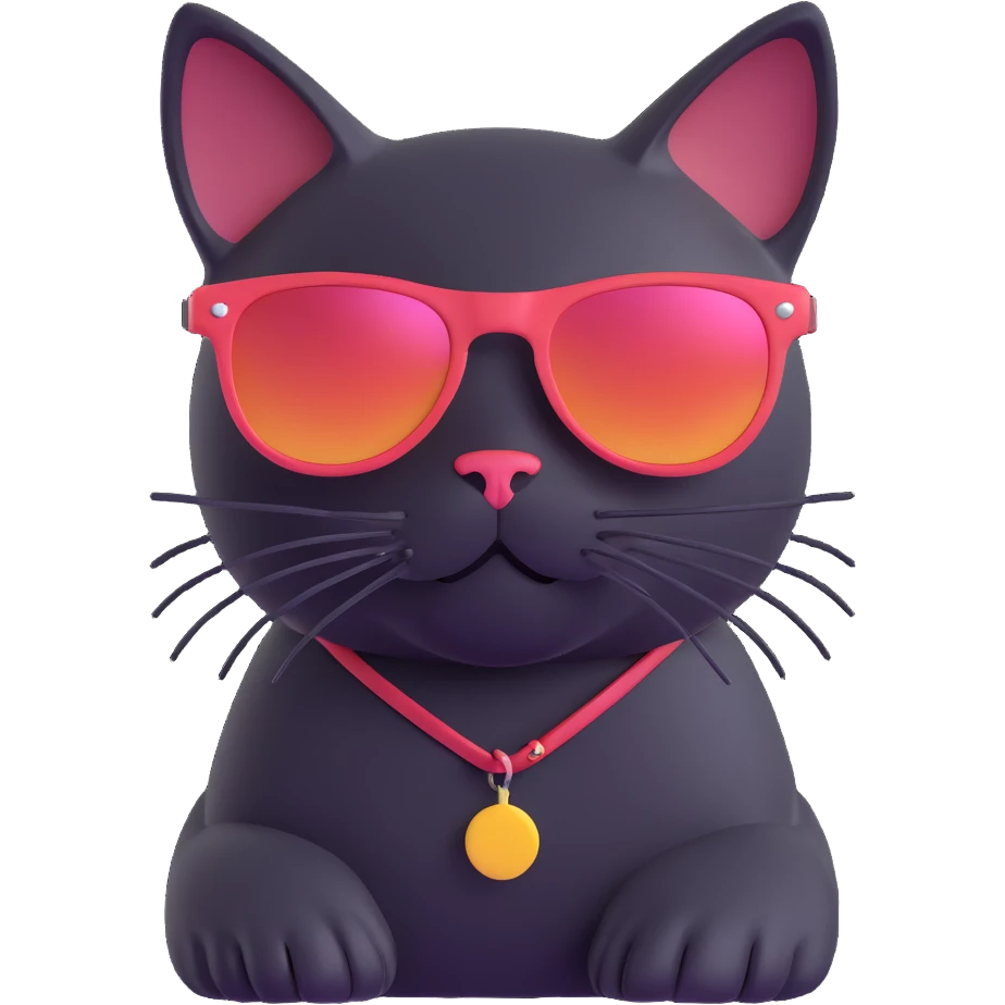 Make the cat black while keeping the sunglasses, in 3D emoji style with no background. emoji