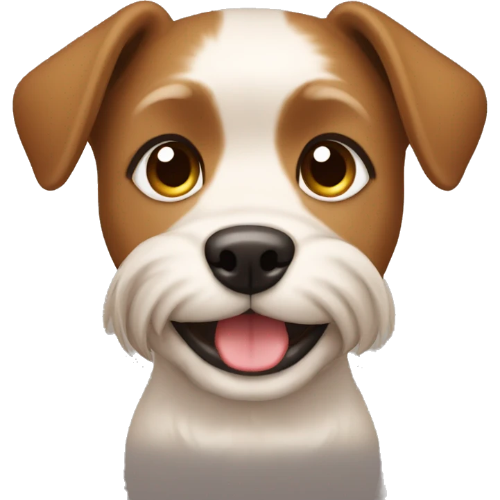 create an emoji of a yorkshire dog, just your face, she is a puppy and very cute and has pricked ears. your face has darker brown hair too emoji