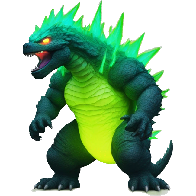 godzilla with glowing neon emoji