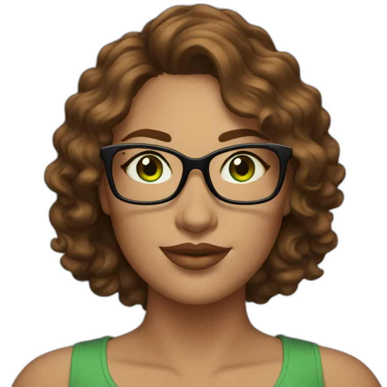curvy-woman-with-wavy-brown-hair-square-glasses-green-eyes emoji