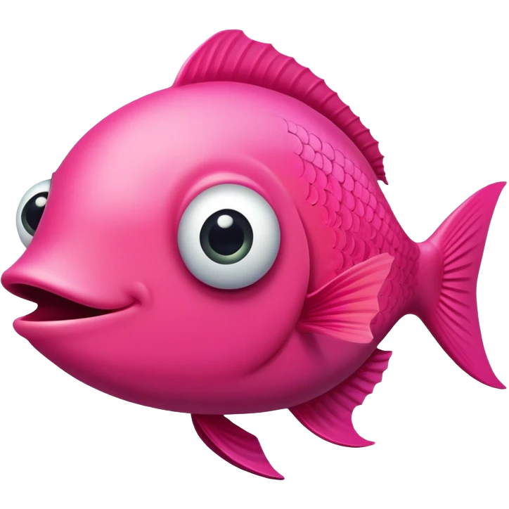 extremely derpy bright pink fish in perfect side profile facing right, but with both googly eyes comically visible and looking at viewer, stupid expression, flat 2D side view, very silly and goofy emoji