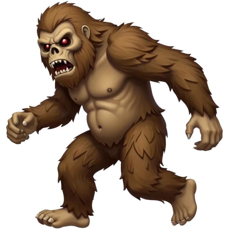 An angry sasquatch running full speed to the right in "blitzkrieg" mode. In the style of you bleeding skull art emoji