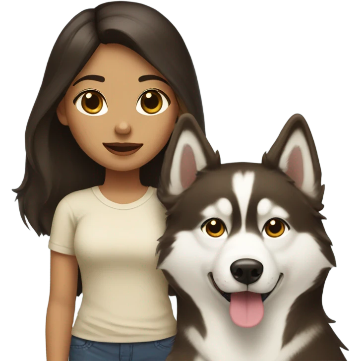 A girl Dark brown  hair next to a light dorée  Husky emoji