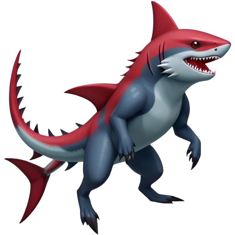Realistic dark edgy Sharpedo-Zoroark-Scizor-canine-vernid-sergal-fursona-hybrid-animal creature with a shark-tail and red scars, full body, with cool sharp markings  emoji