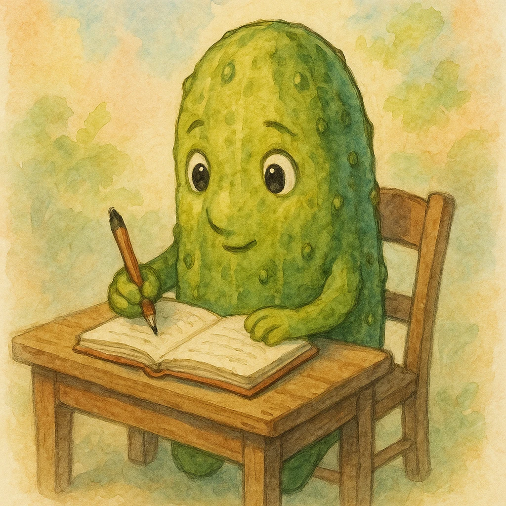 a pickle taking notes emoji