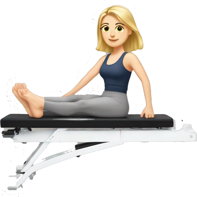 White girl on a Pilates reformer with her feet up emoji