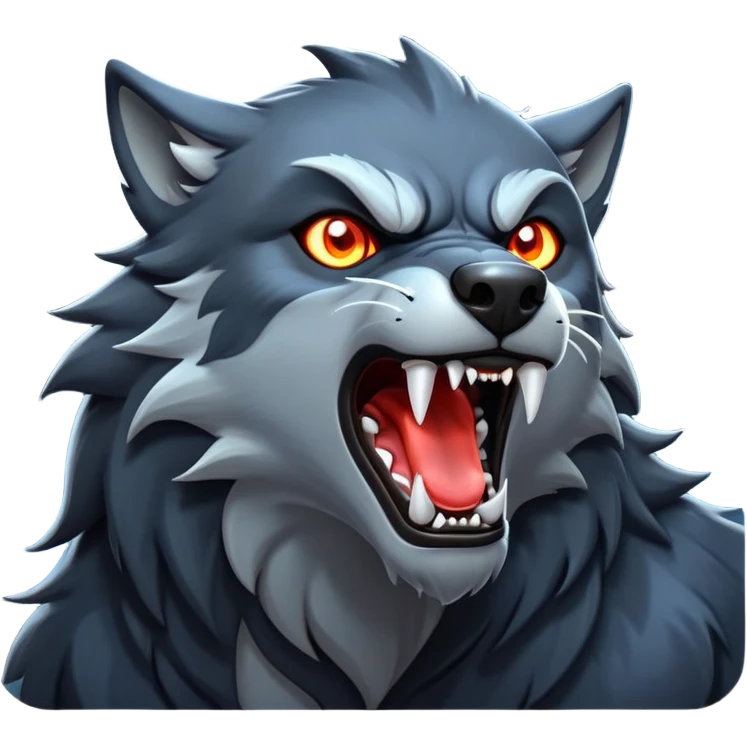cinematic-noble-fierce-werewolf-howling-portrait-emoji, poised-and-imposing, with a fierce wolfish face tilted upwards in a haunting howl, glowing eyes full of primal ferocity, sharp, and a rugged snout, fur rippling in shades of midnight black and silver, muscles tensed as the powerful howl echoes beneath the moonlit sky; rendered with realism, capturing the raw, untamed power of the beast in its wild, primal state emoji