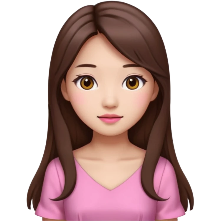 girl aesthetic emoji, asian beautiful make up long brown hair pink dress emoji