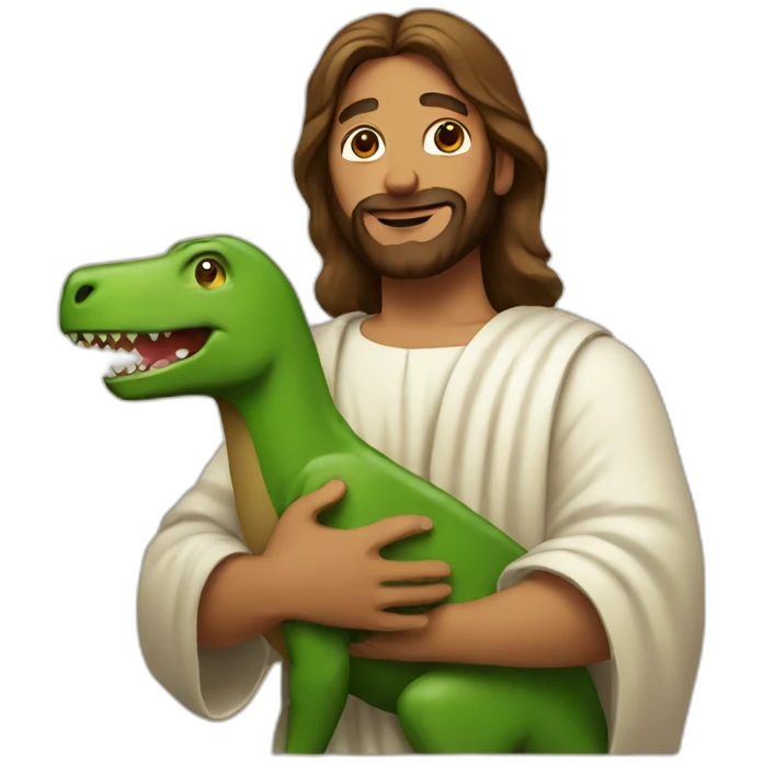 jesus holding a dinosaur emoji