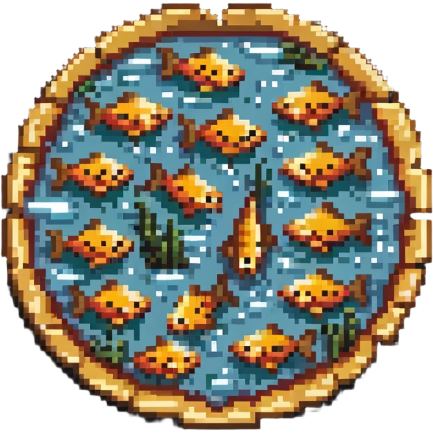 Fish pizza with fish toppings on a pizza crust, 8-bit style emoji