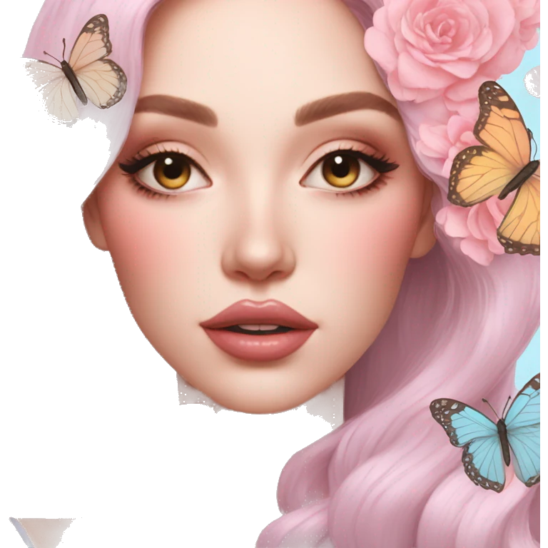 Gorgeous pastel lady with butterflies aesthetic trending style emoji