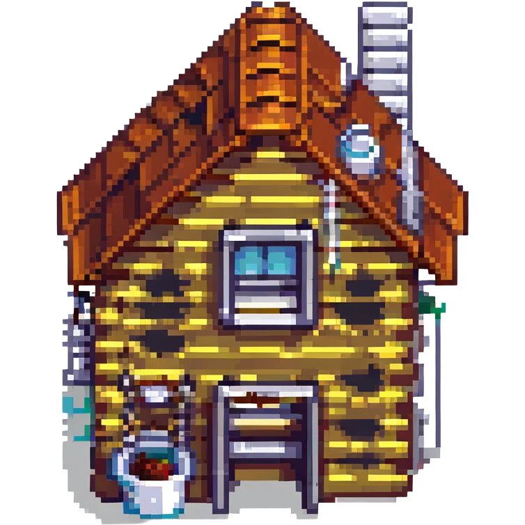 house under construction with scaffolding pixel art emoji