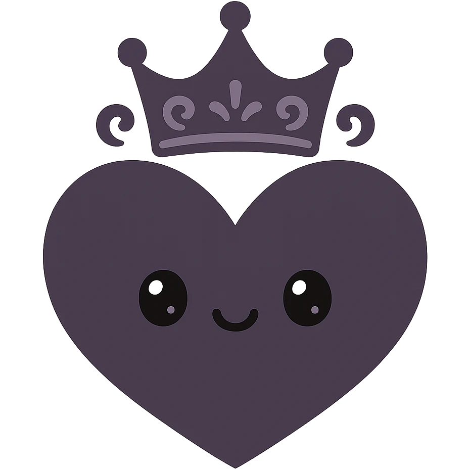 black gothic heart with a gothic crown, ornate, dark, elegant, kawaii style emoji