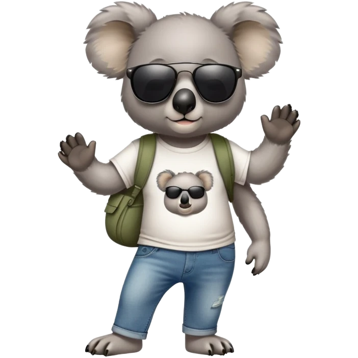anthropomorphised koala in a band t-shirt and jeans with dark sunglasses walking upright relaxed pose emoji