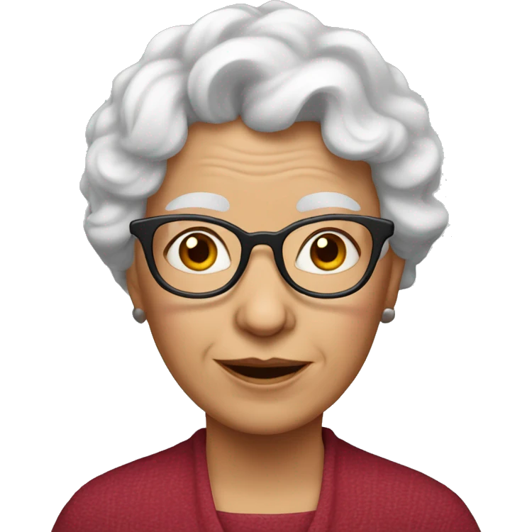 White Grandma emoji, wearing cat-eye shaped rim glasses and red wavy hair emoji