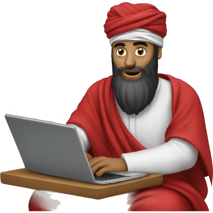 A caliph with turban and red clothes writing in a laptop emoji