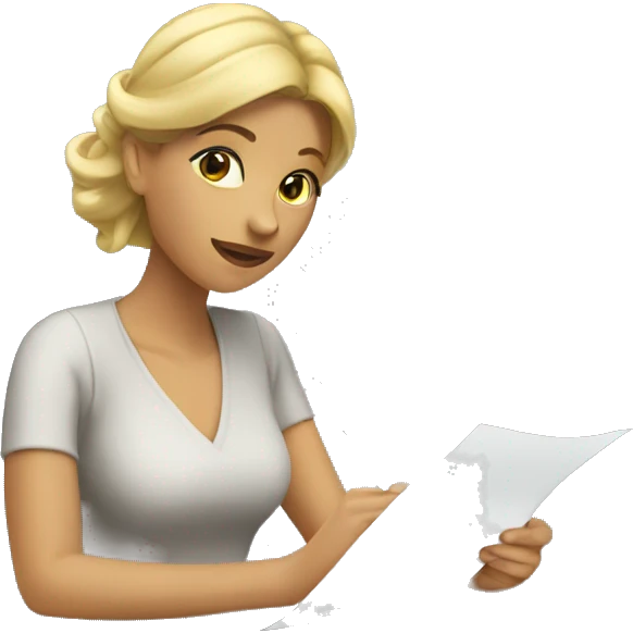 a blonde woman writing a note on her office
 emoji