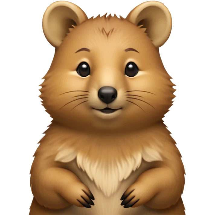 Cinematic Noble Quokka Portrait Emoji, Poised and regal, with a compact, endearing build and a smooth, well-groomed brown fur that glows with a hint of golden warmth, deep-set soulful eyes radiating kindness, Simplified yet sharp and sophisticated features, highly detailed, glowing with a soft, dignified glow, high shine, intelligent and joyful, stylized with an air of marsupial charm, focused and attentive, soft glowing outline, capturing the essence of a watchful and confident quokka, so majestic it feels as though it could bounce out of the screen with effortless authority! emoji