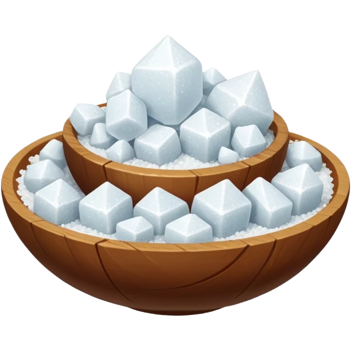 heap of coarse, uneven white salt crystals, angular and slightly translucent, crunchy texture, subtle glints from soft lighting, no spoon or container, transparent background, emoji scale, apple emoji style emoji