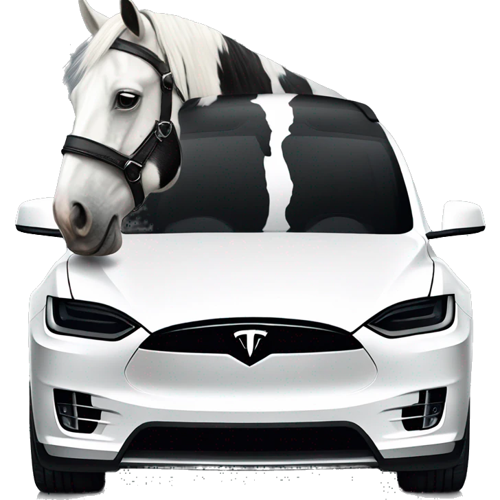 Black white paint horse and white model x Tesla emoji