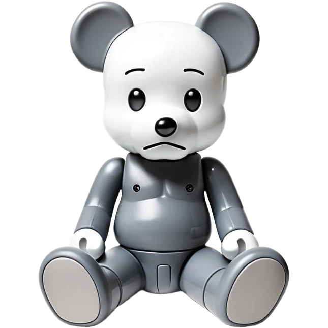 Bearbrick figure with KAWS style X eyes, simplified toy bear shape with articulated limbs emoji