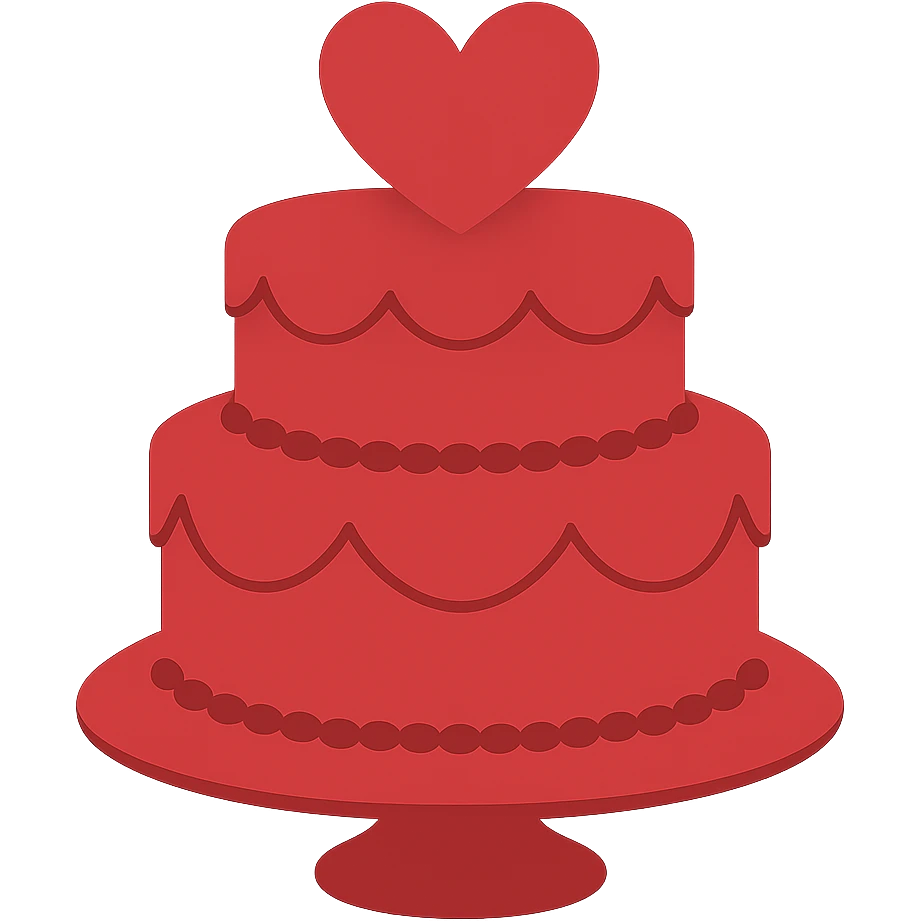 Remove gold accents from the red wedding cake with two tiers and hearts. Keep the background transparent. The original style is emoji style, so maintain a simple and concise emoji-like appearance. emoji