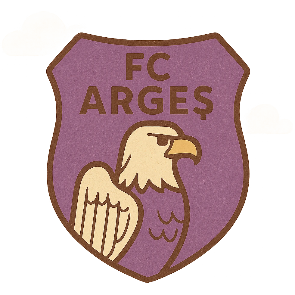 FC Arges club logo, minimalist style, purple and white colors, eagle motif, shield outline, clean modern design emoji