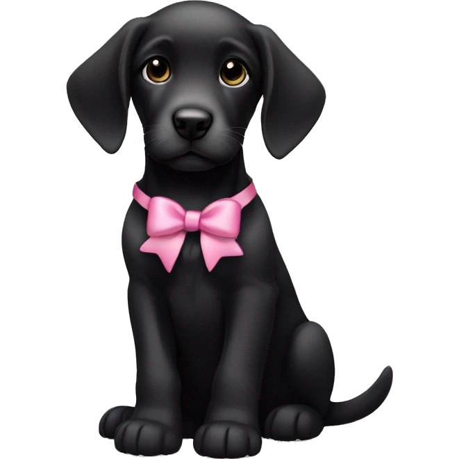 female black retriever puppy with pink bows above her ears emoji