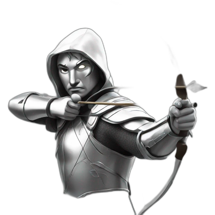 A warlike archer made of silver with a silver face turned sideways emoji