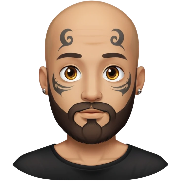 man with beard, not haid, face tattoo, black shirt emoji