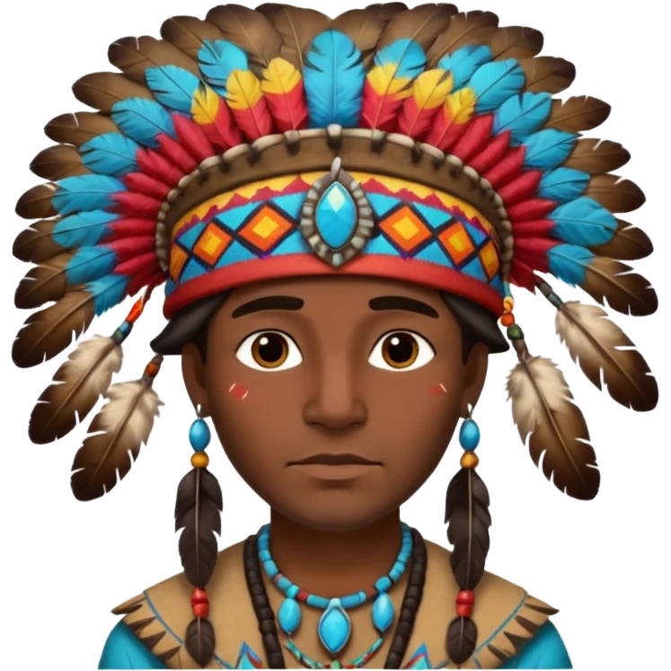 Dark-skinned male, Native American-style hat emoji