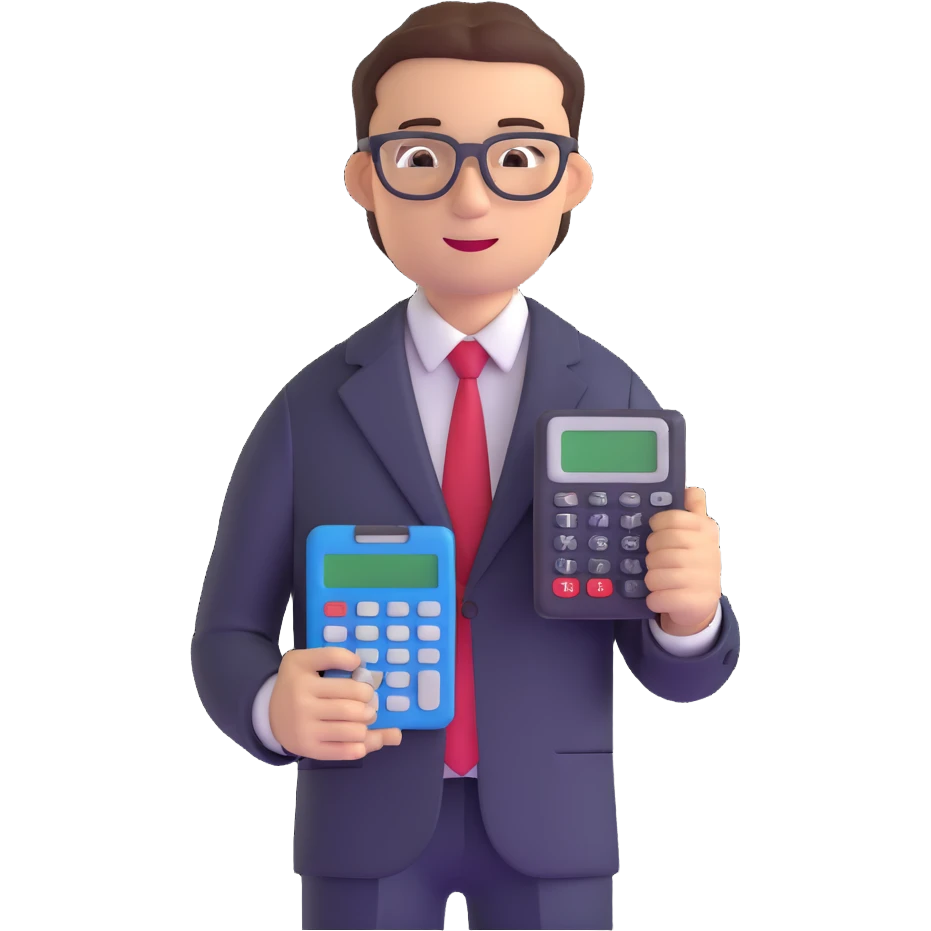male accountant in business suit with glasses and calculator emoji