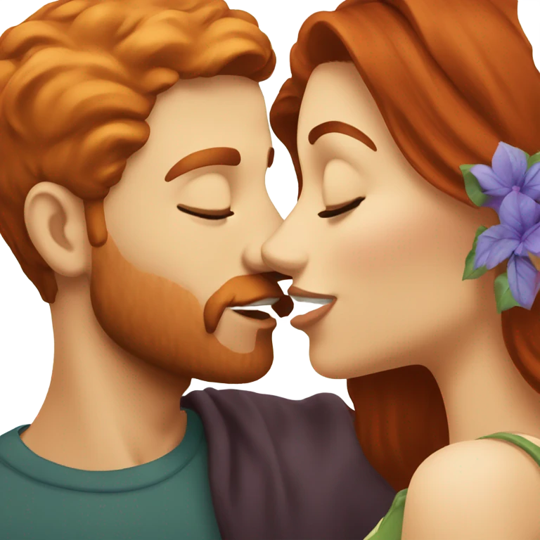 Redhead man kissing brunette woman  emoji
