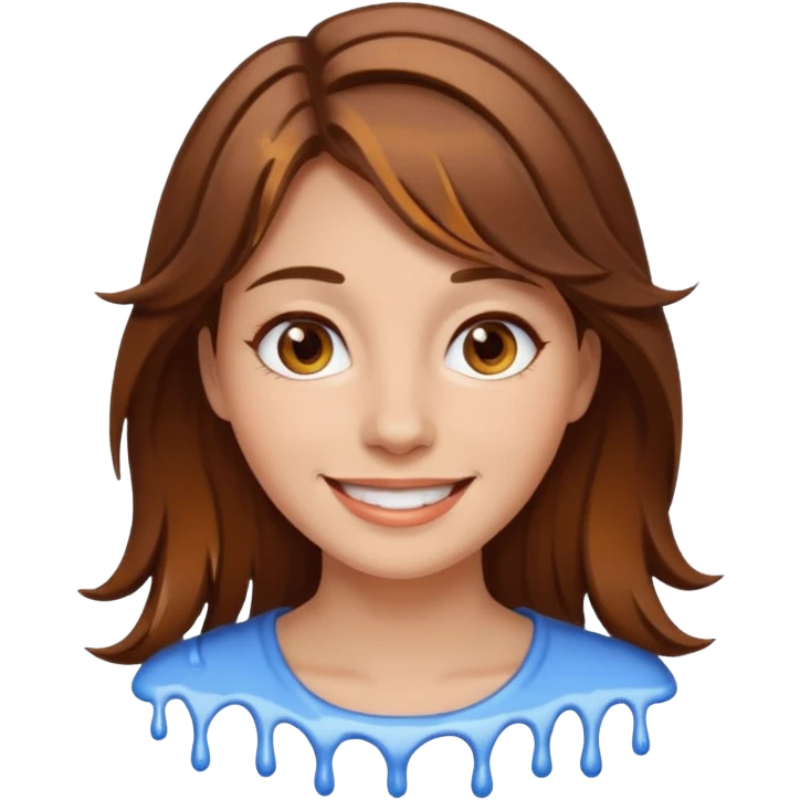 Brown Hair Woman , white paint , drip, face, happy emoji