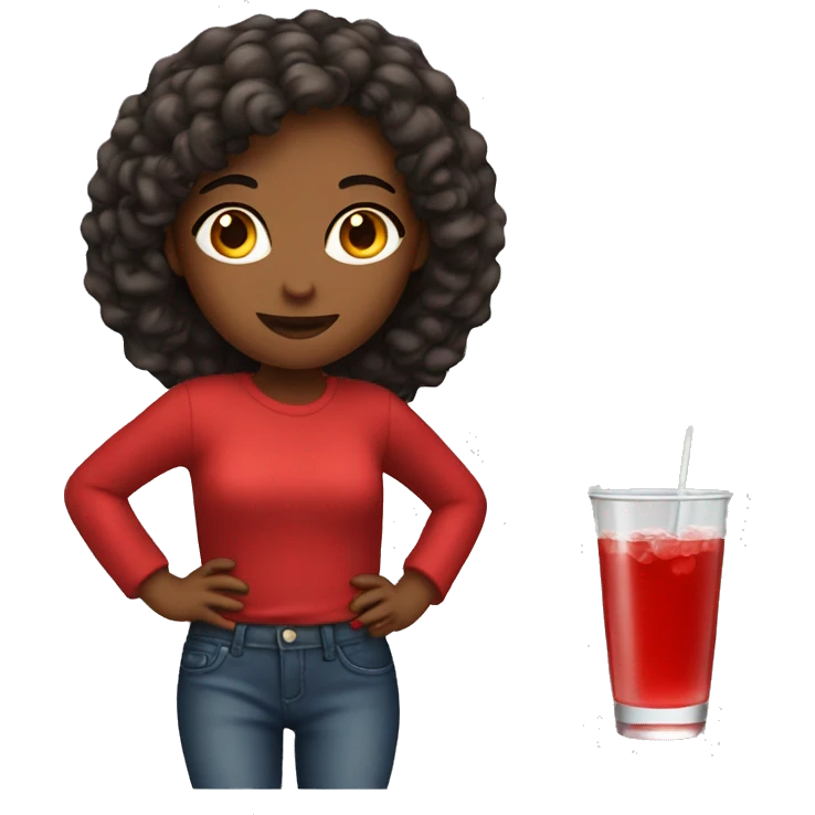 Girl in red with drinks emoji