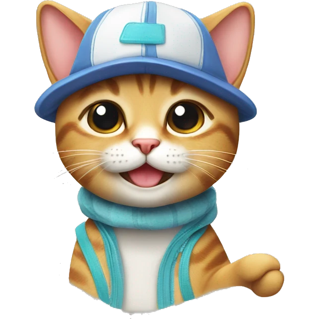 happy CAT WITH A CAP with a human body wear summer clothes emoji