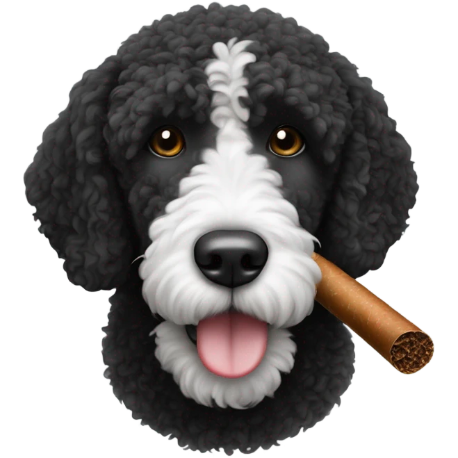 Black and white Spanish water doodle smoking a cigar emoji