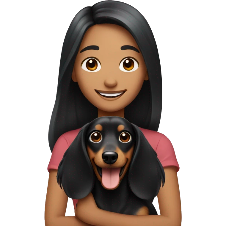 happy girl with long black hair with a daschund emoji
