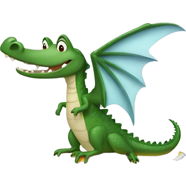 Crocodile on a surfboard with wings emoji