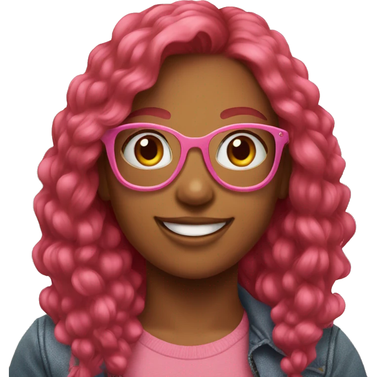 smiling red Haired girl outdoors with pink glasses emoji